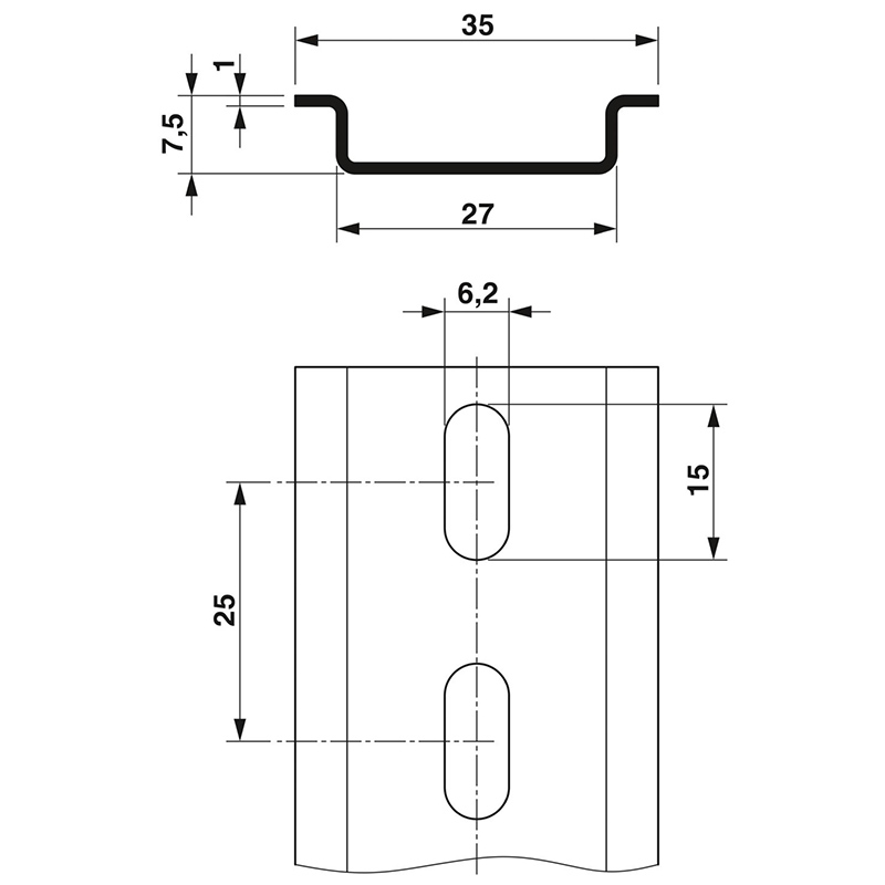 NS 35/ 7,5 PERFORATED 2M - DIN导轨 有孔